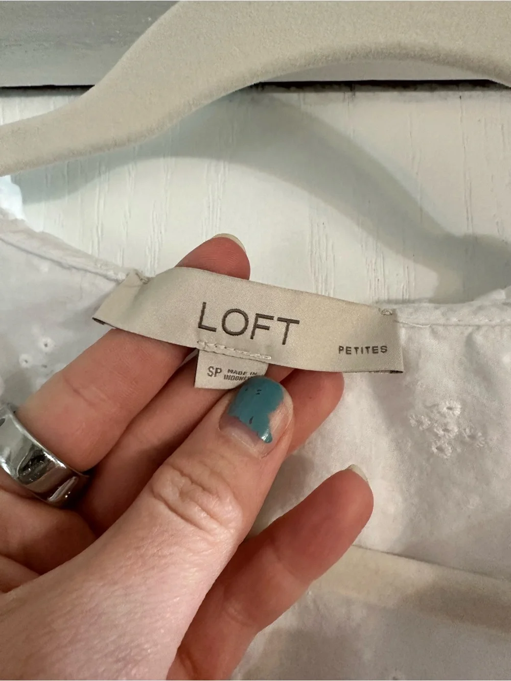 LOFT White Eyelet Ruffle Collar Blouse